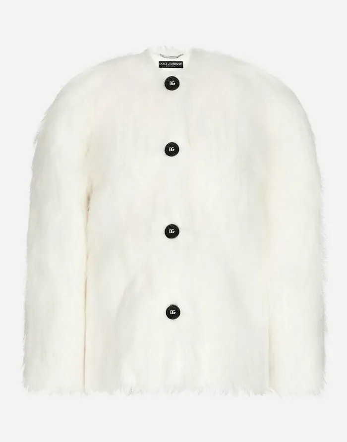 Dolce and Gabbana Blazers Women White Foxeffect Faux Fur Jacket White