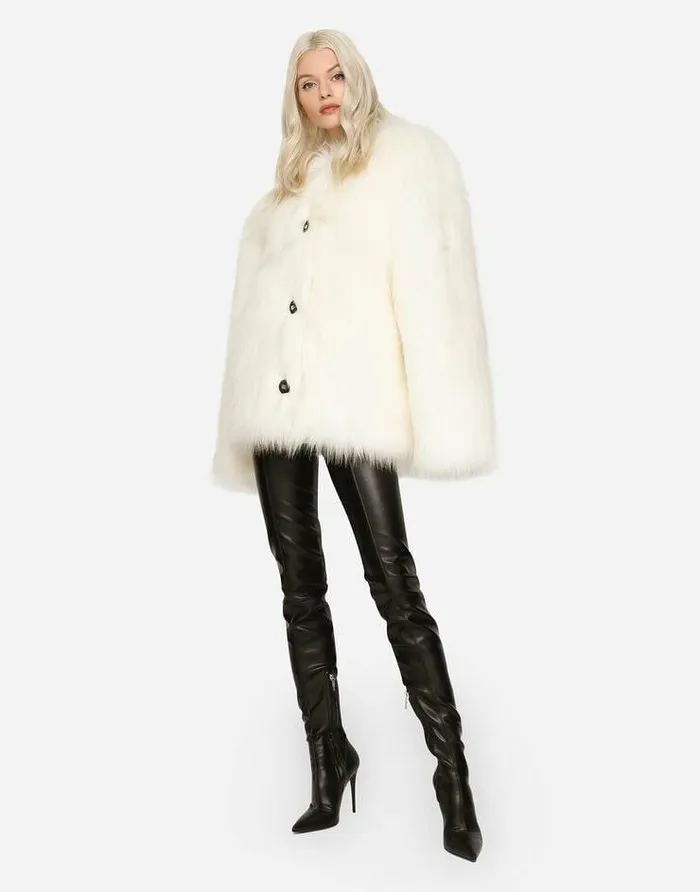 Dolce and Gabbana Blazers Women White Foxeffect Faux Fur Jacket White Dolce and Gabbana Blazers Women White Foxeffect Faux Fur Jacket White