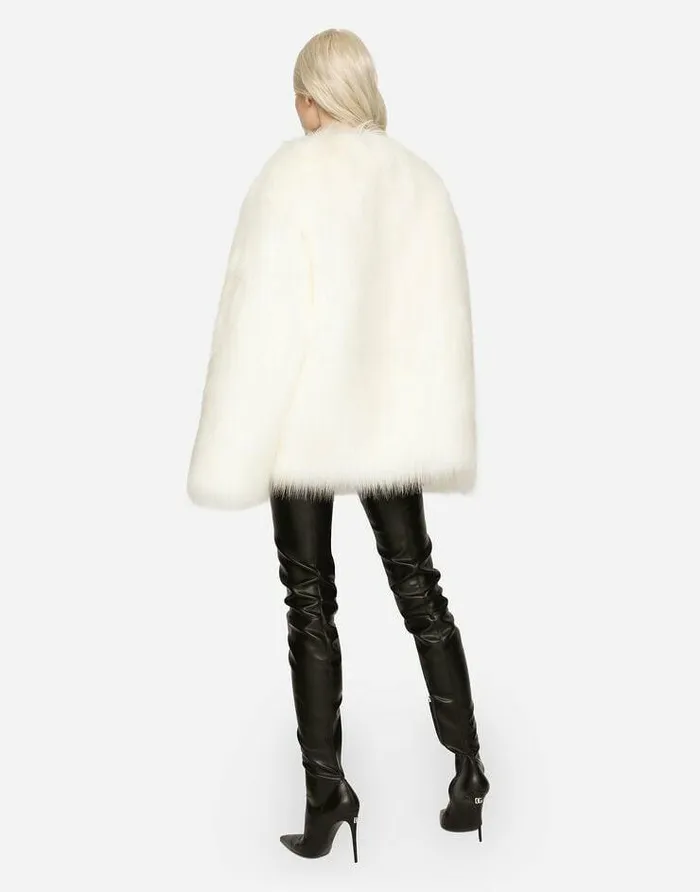Dolce and Gabbana Blazers Women White Foxeffect Faux Fur Jacket White Dolce and Gabbana Blazers Women White Foxeffect Faux Fur Jacket White