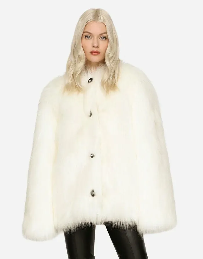 Dolce and Gabbana Blazers Women White Foxeffect Faux Fur Jacket White Dolce and Gabbana Blazers Women White Foxeffect Faux Fur Jacket White