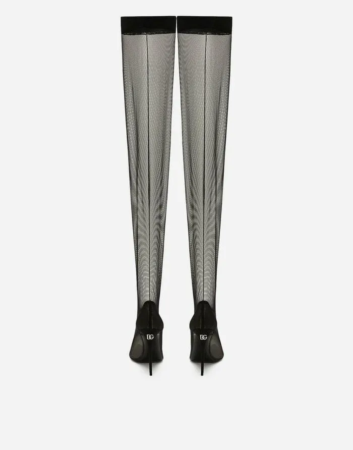 Dolce and Gabbana Boots And Booties Women KIM DOLCEandGABBANA Stretch Tulle Thighhigh Boots Black