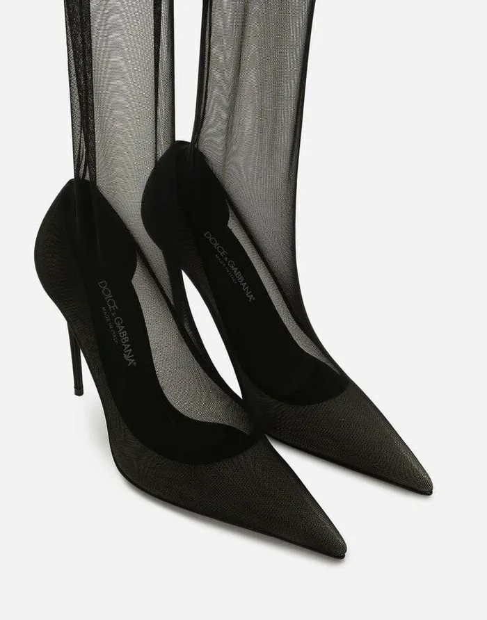 Dolce and Gabbana Boots And Booties Women KIM DOLCEandGABBANA Stretch Tulle Thighhigh Boots Black