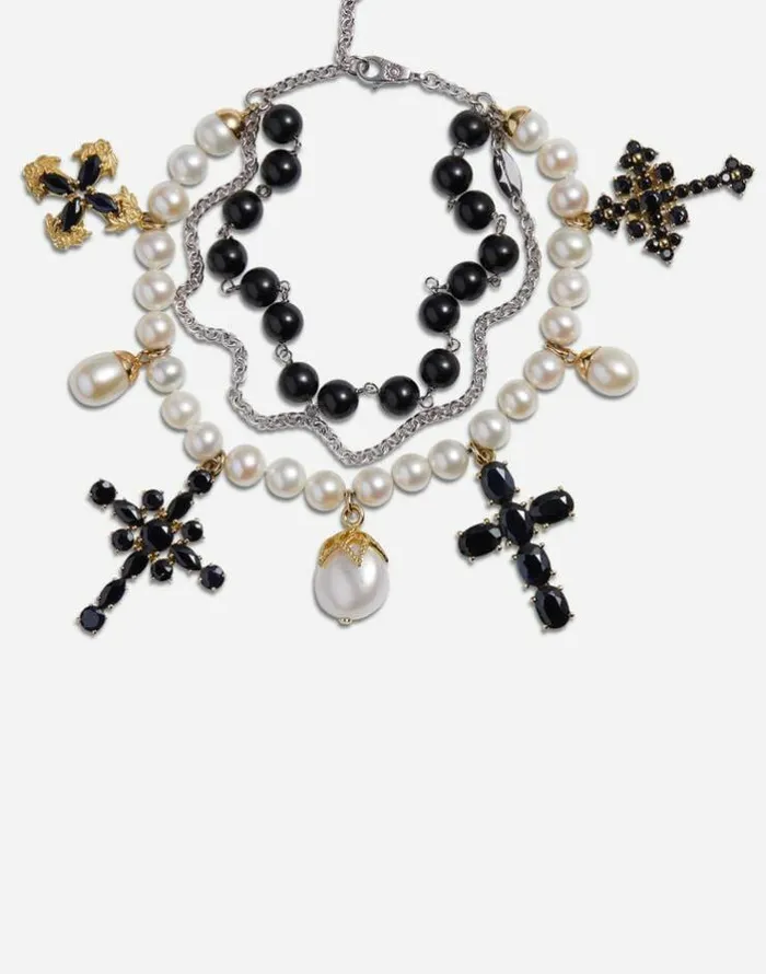 Dolce and Gabbana Bracelets Women Yellow And White Gold Family Bracelet With Cblack Sapphire Pearl And Black Jade Beads Gold Dolce and Gabbana Bracelets Women Yellow And White Gold Family Bracelet With Cblack Sapphire Pearl And Black Jade Beads Gold