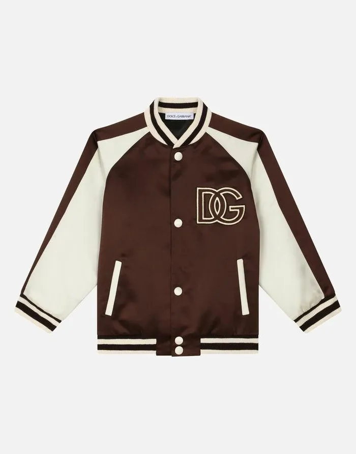 Dolce and Gabbana Coats And Jackets Children Satin Bomber Jacket With DG Logo Patch Multicolor Dolce and Gabbana Coats And Jackets Children Satin Bomber Jacket With DG Logo Patch Multicolor