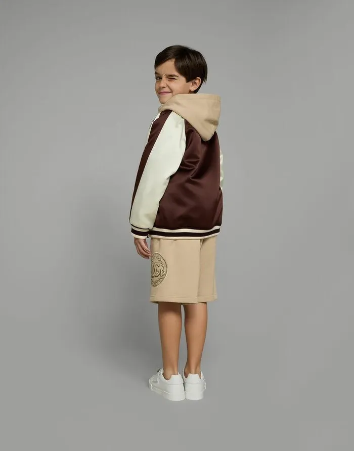 Dolce and Gabbana Coats And Jackets Children Satin Bomber Jacket With DG Logo Patch Multicolor