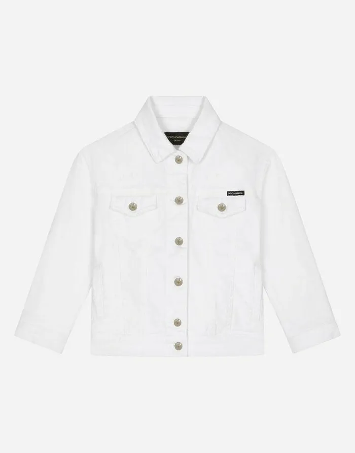 Dolce and Gabbana Coats And Jackets Children White Stretch Denim Jacket White Dolce and Gabbana Coats And Jackets Children White Stretch Denim Jacket White