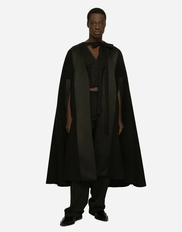 Dolce and Gabbana Coats And Jackets Men Double Wool Baize Cape Black Dolce and Gabbana Coats And Jackets Men Double Wool Baize Cape Black