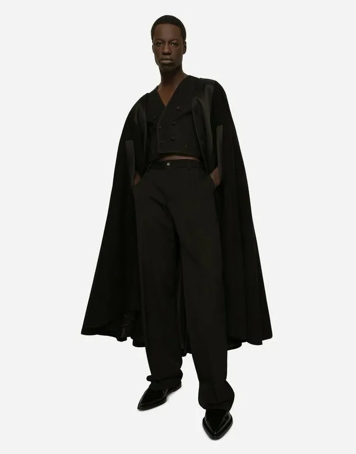 Dolce and Gabbana Coats And Jackets Men Double Wool Baize Cape Black Dolce and Gabbana Coats And Jackets Men Double Wool Baize Cape Black