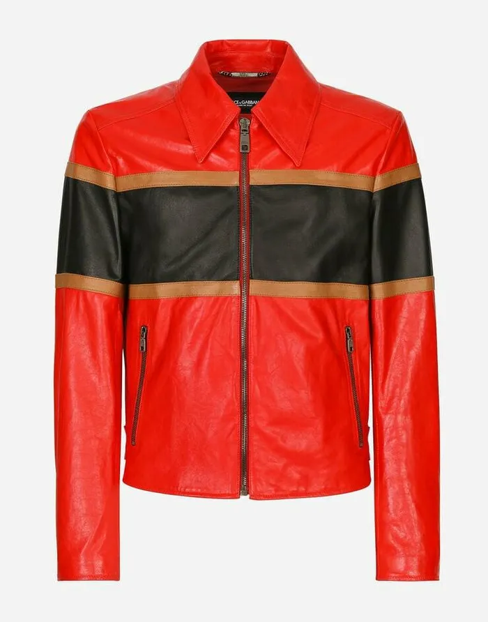 Dolce and Gabbana Coats And Jackets Men Leather Jacket With Contrasting Inserts Multicolor Dolce and Gabbana Coats And Jackets Men Leather Jacket With Contrasting Inserts Multicolor