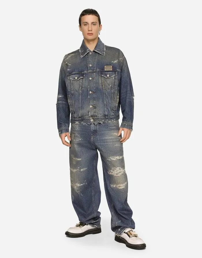Dolce and Gabbana Coats And Jackets Men Mid Blue Wash Denim Jacket Multicolor