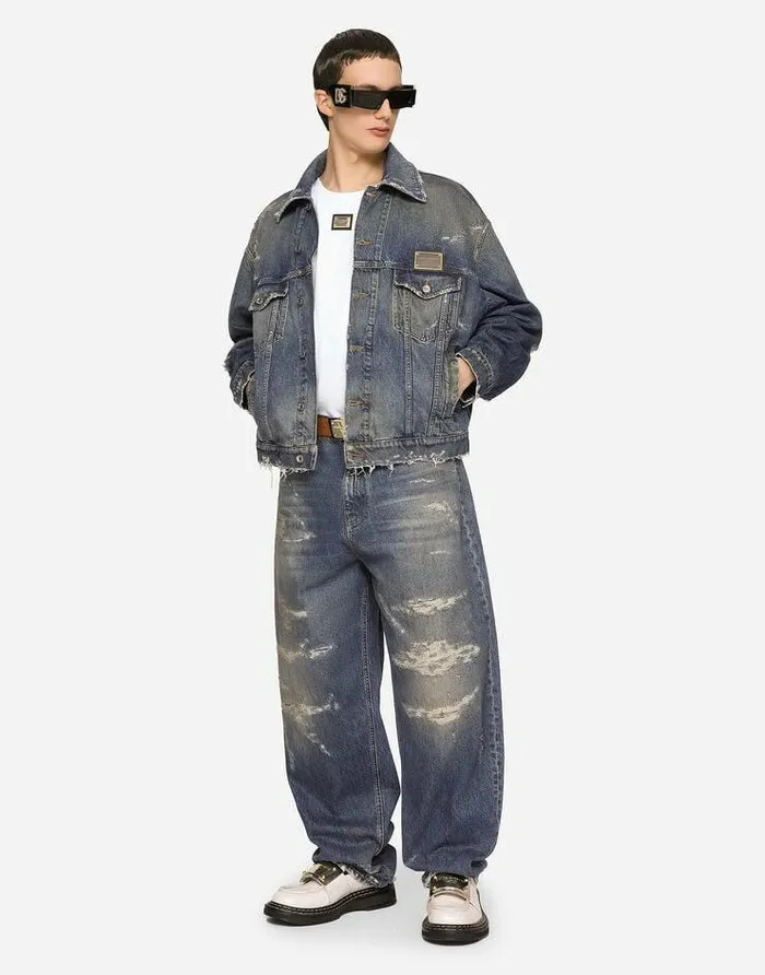 Dolce and Gabbana Coats And Jackets Men Mid Blue Wash Denim Jacket Multicolor