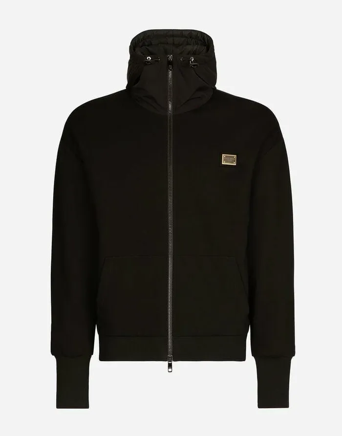 Dolce and Gabbana Coats And Jackets Men Stretch Jersey Jacket With Hood And Tag Multicolor Dolce and Gabbana Coats And Jackets Men Stretch Jersey Jacket With Hood And Tag Multicolor