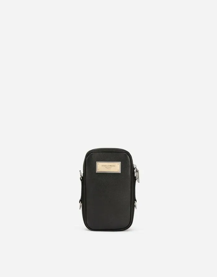 Dolce and Gabbana Crossbody Bags Men Grainy Calfskin Crossbody Bag Black