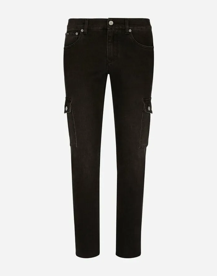 Dolce and Gabbana Denim Men Gray Wash Skinny Stretch Cargo Jeans Multicolor