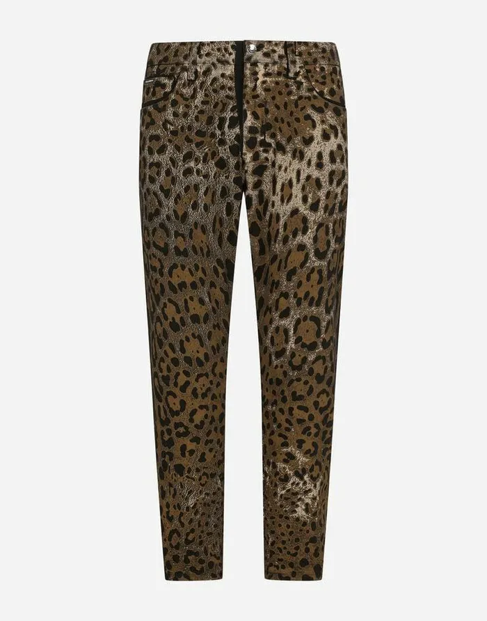 Dolce and Gabbana Denim Men Loose Jeans With DG Leopard Print Multicolor