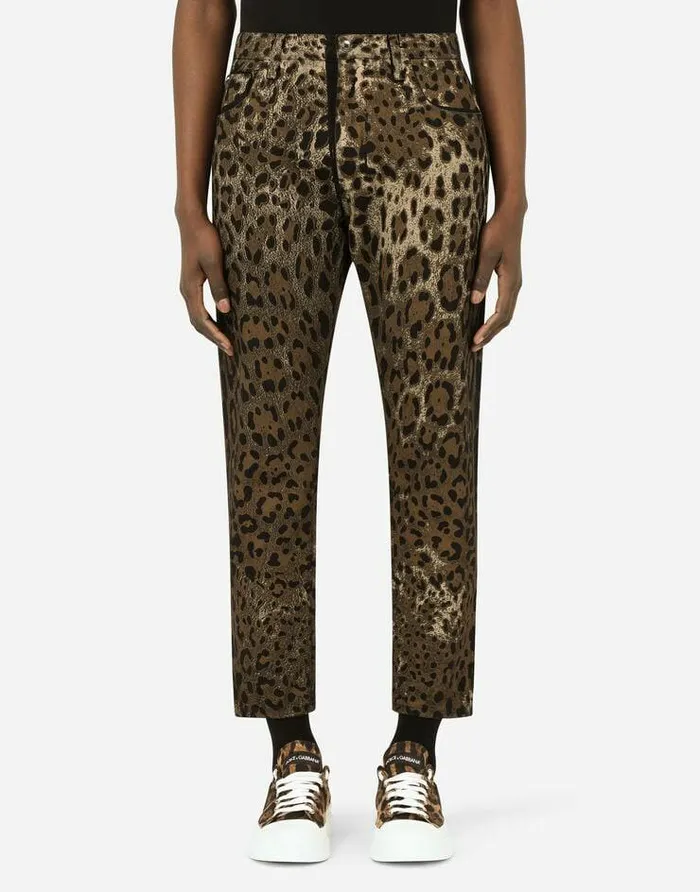 Dolce and Gabbana Denim Men Loose Jeans With DG Leopard Print Multicolor Dolce and Gabbana Denim Men Loose Jeans With DG Leopard Print Multicolor