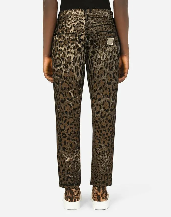Dolce and Gabbana Denim Men Loose Jeans With DG Leopard Print Multicolor Dolce and Gabbana Denim Men Loose Jeans With DG Leopard Print Multicolor