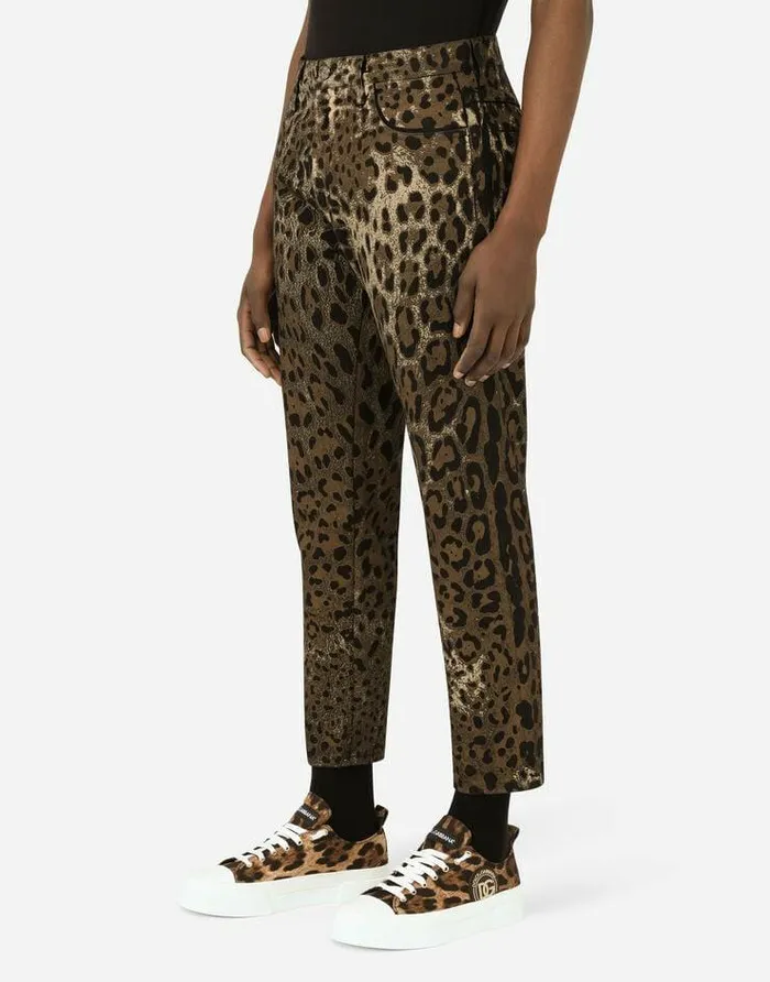 Dolce and Gabbana Denim Men Loose Jeans With DG Leopard Print Multicolor Dolce and Gabbana Denim Men Loose Jeans With DG Leopard Print Multicolor