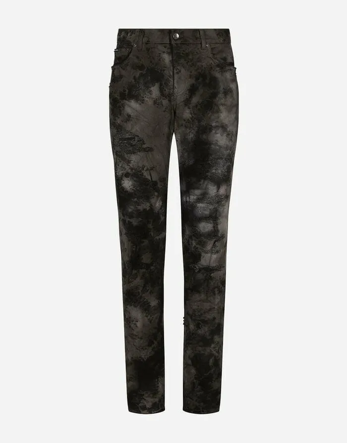 Dolce and Gabbana Denim Men Marbled Slim Fit Stretch Jeans Multicolor