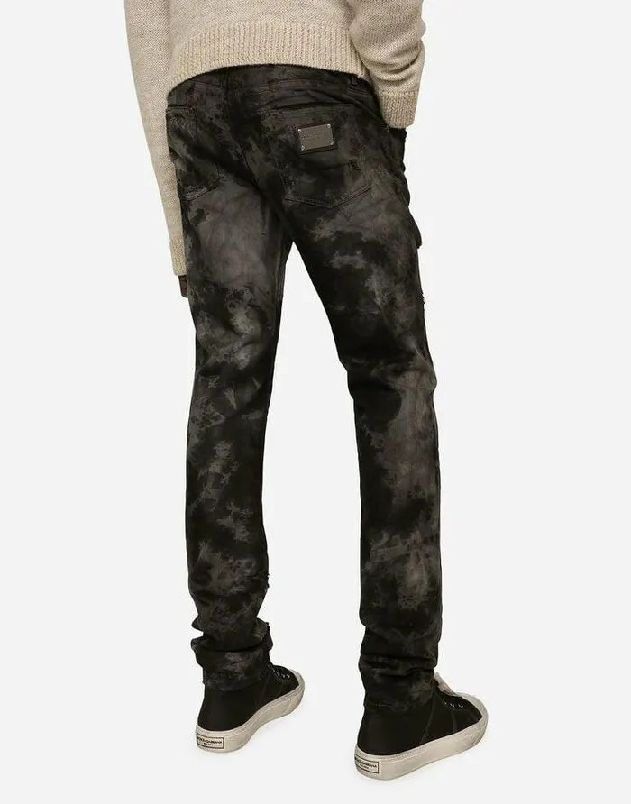 Dolce and Gabbana Denim Men Marbled Slim Fit Stretch Jeans Multicolor Dolce and Gabbana Denim Men Marbled Slim Fit Stretch Jeans Multicolor