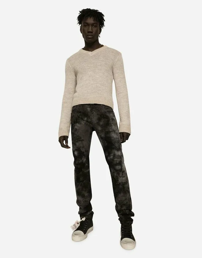 Dolce and Gabbana Denim Men Marbled Slim Fit Stretch Jeans Multicolor Dolce and Gabbana Denim Men Marbled Slim Fit Stretch Jeans Multicolor