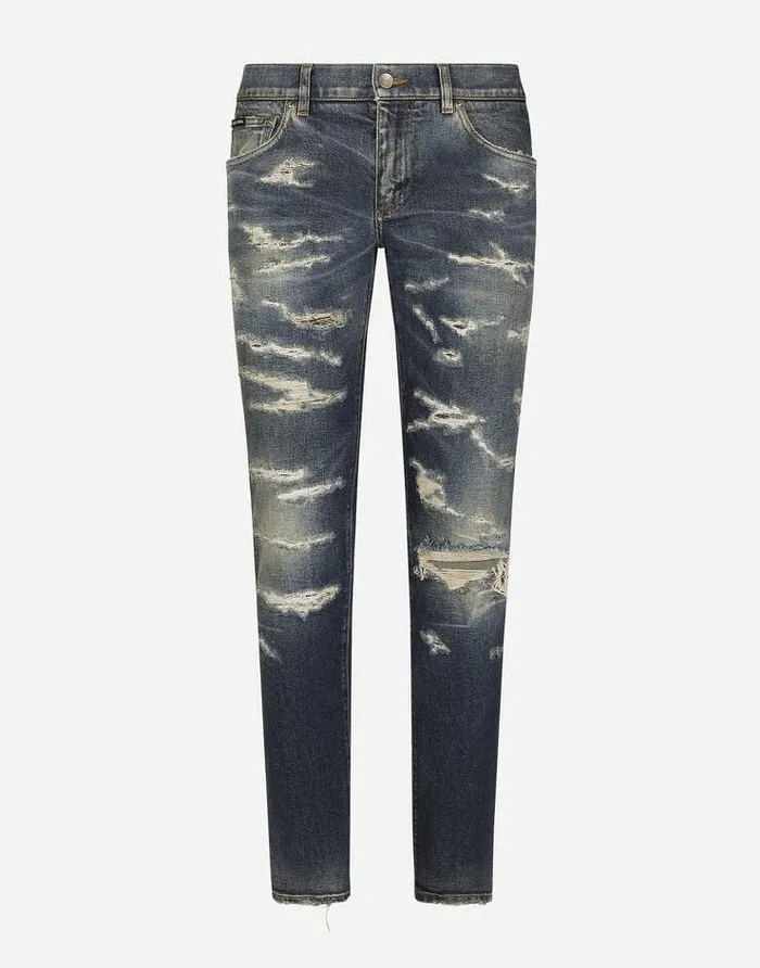 Dolce and Gabbana Denim Men Skinny Stretch Denim Jeans With Abrasion Details Multicolor Dolce and Gabbana Denim Men Skinny Stretch Denim Jeans With Abrasion Details Multicolor