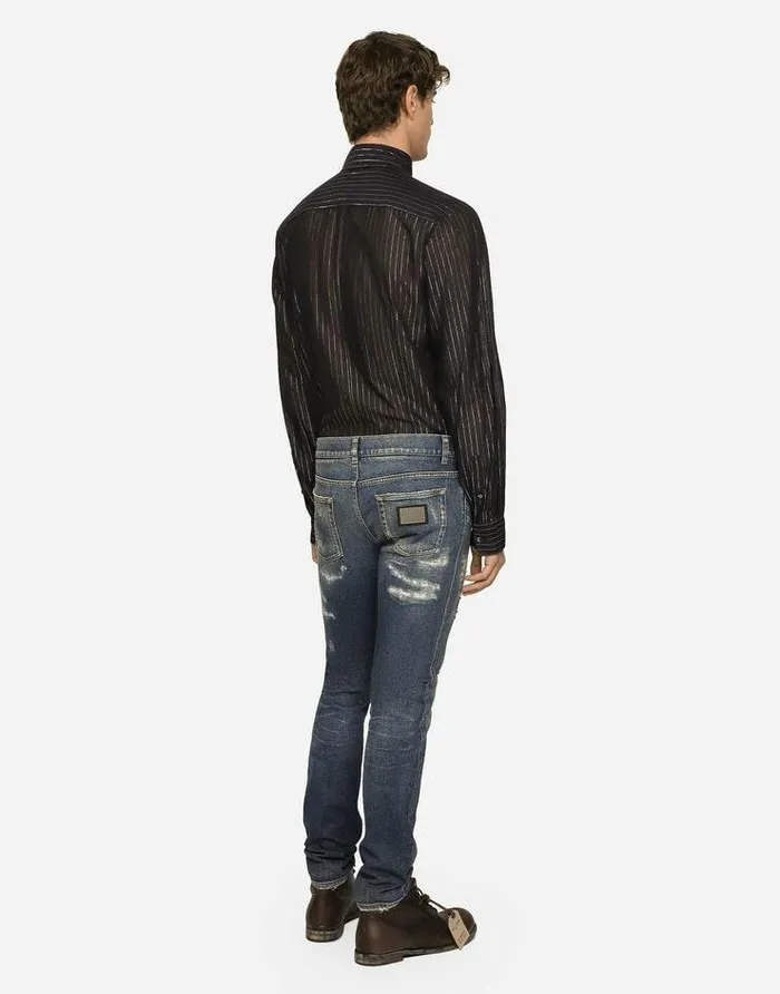 Dolce and Gabbana Denim Men Skinny Stretch Denim Jeans With Abrasion Details Multicolor Dolce and Gabbana Denim Men Skinny Stretch Denim Jeans With Abrasion Details Multicolor