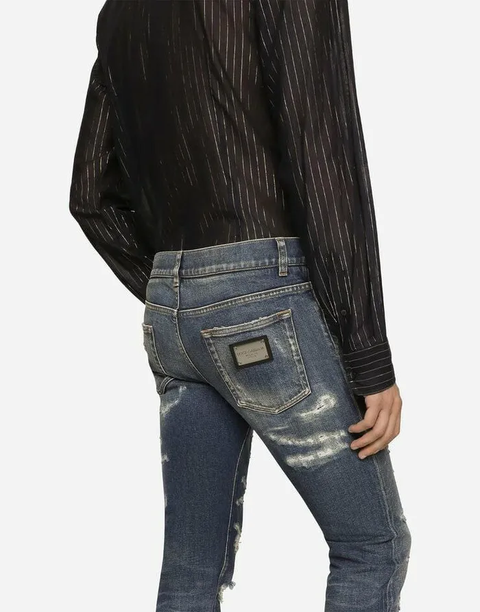 Dolce and Gabbana Denim Men Skinny Stretch Denim Jeans With Abrasion Details Multicolor Dolce and Gabbana Denim Men Skinny Stretch Denim Jeans With Abrasion Details Multicolor