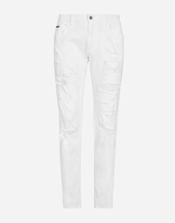 Dolce and Gabbana Denim Men White Skinny Stretch Jeans Multicolor