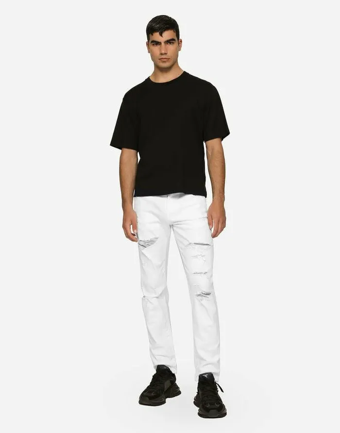 Dolce and Gabbana Denim Men White Skinny Stretch Jeans Multicolor Dolce and Gabbana Denim Men White Skinny Stretch Jeans Multicolor