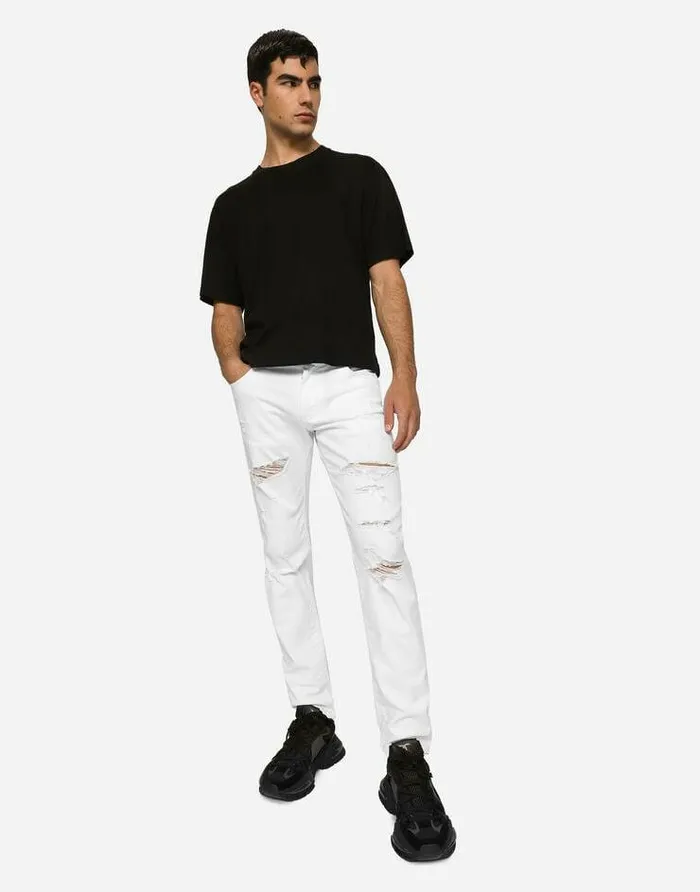 Dolce and Gabbana Denim Men White Skinny Stretch Jeans Multicolor Dolce and Gabbana Denim Men White Skinny Stretch Jeans Multicolor