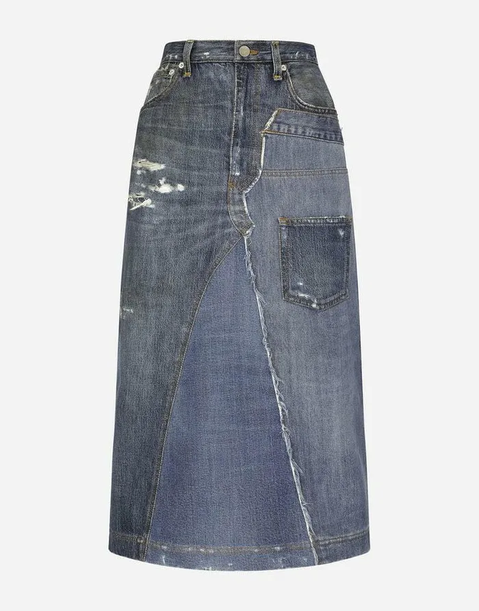 Dolce and Gabbana Denim Women Patchwork Denim Midi Skirt Multicolor