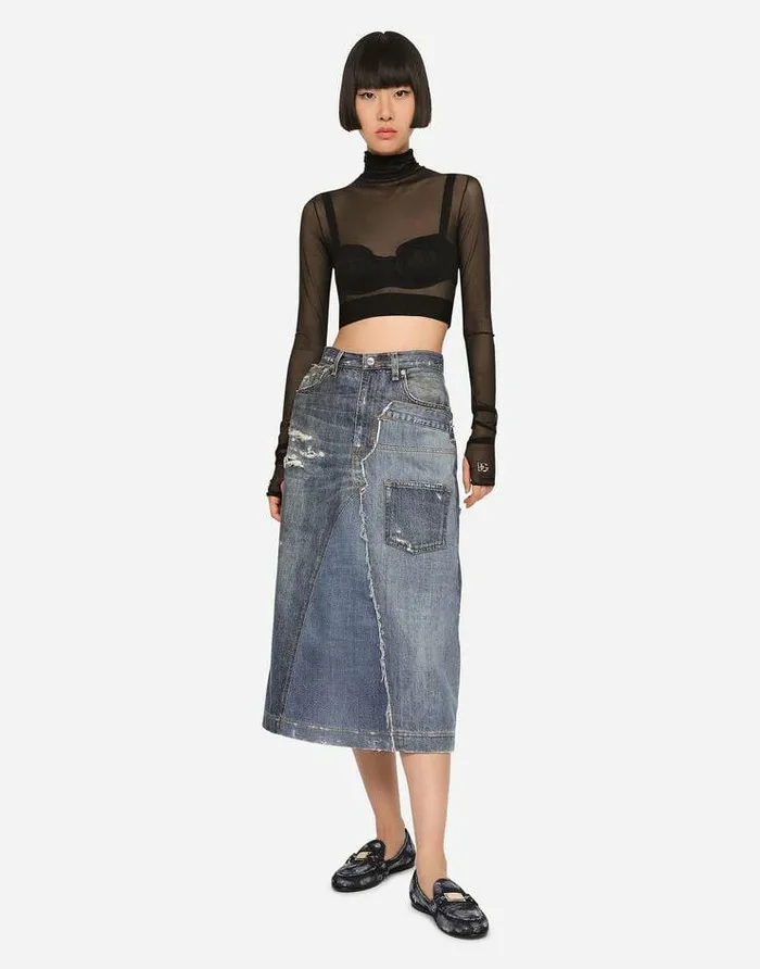 Dolce and Gabbana Denim Women Patchwork Denim Midi Skirt Multicolor Dolce and Gabbana Denim Women Patchwork Denim Midi Skirt Multicolor