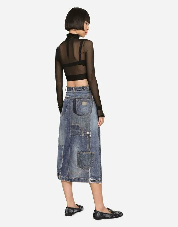 Dolce and Gabbana Denim Women Patchwork Denim Midi Skirt Multicolor Dolce and Gabbana Denim Women Patchwork Denim Midi Skirt Multicolor