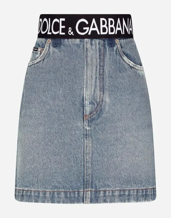 Dolce and Gabbana Denim Women Short Denim Skirt With Branded Waistband Multicolor Dolce and Gabbana Denim Women Short Denim Skirt With Branded Waistband Multicolor