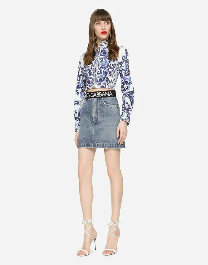 Dolce and Gabbana Denim Women Short Denim Skirt With Branded Waistband Multicolor Dolce and Gabbana Denim Women Short Denim Skirt With Branded Waistband Multicolor