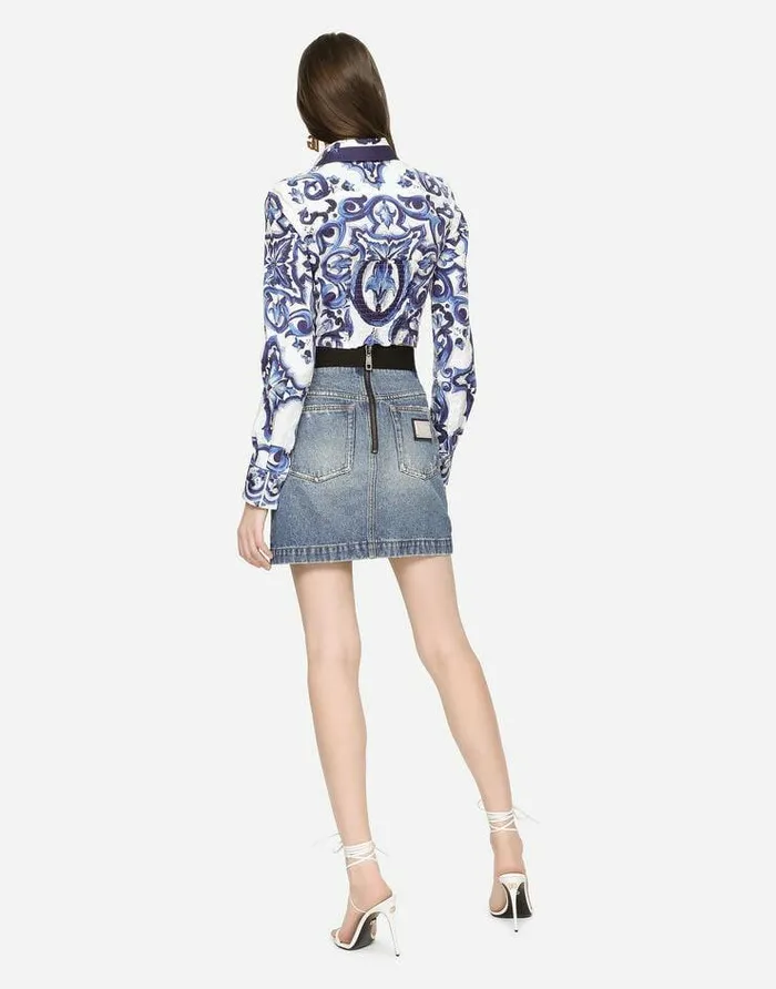 Dolce and Gabbana Denim Women Short Denim Skirt With Branded Waistband Multicolor Dolce and Gabbana Denim Women Short Denim Skirt With Branded Waistband Multicolor