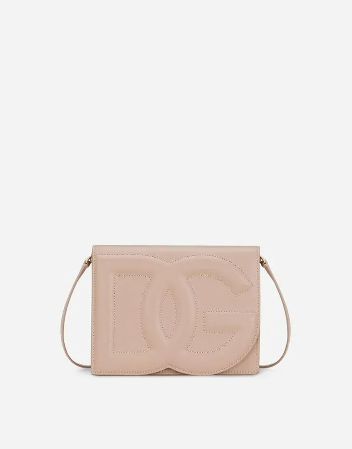 Dolce and Gabbana DG Logo Bag Women Calfskin DG Logo Crossbody Bag Pale Pink