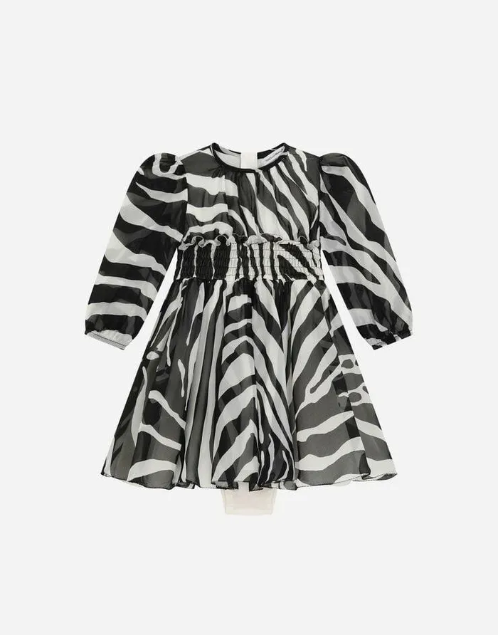 Dolce and Gabbana Dresses Children Zebraprint Chiffon Midi Dress Animal Print
