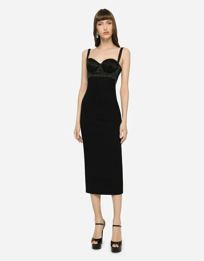 Dolce and Gabbana Dresses Women Jersey And Satin Calflength Dress Black Dolce and Gabbana Dresses Women Jersey And Satin Calflength Dress Black