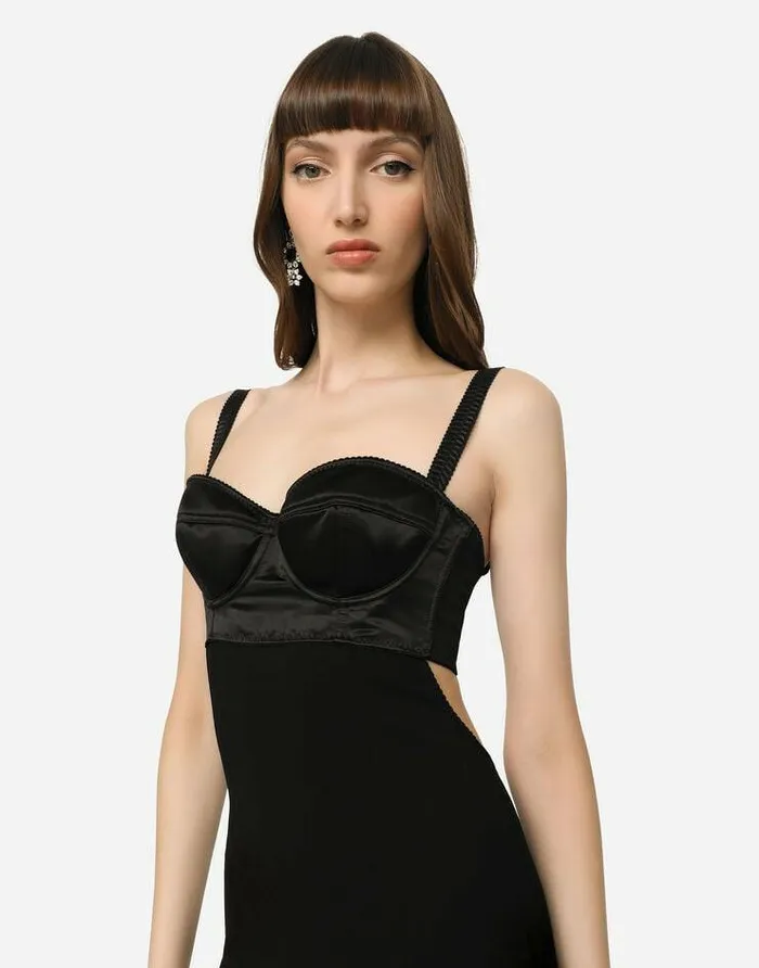 Dolce and Gabbana Dresses Women Jersey And Satin Calflength Dress Black Dolce and Gabbana Dresses Women Jersey And Satin Calflength Dress Black