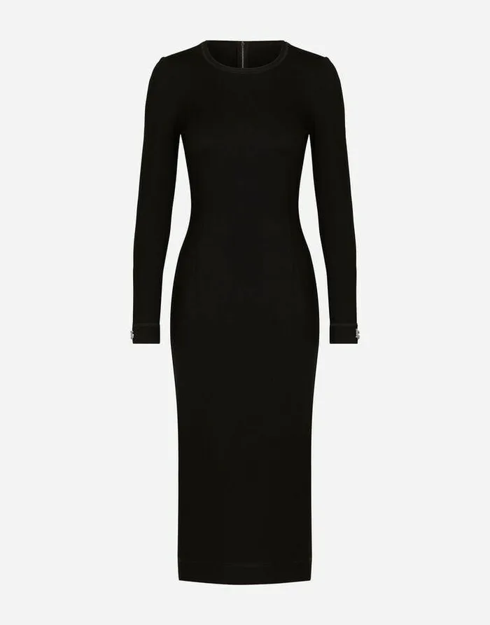 Dolce and Gabbana Dresses Women Jersey Calflength Dress With DG Logo Details Black