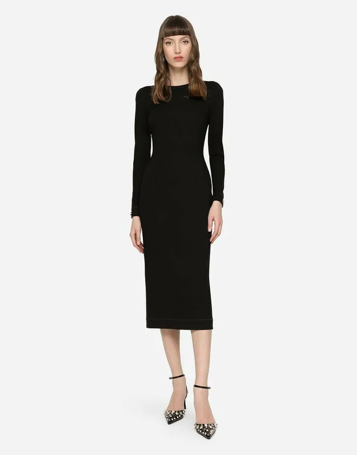 Dolce and Gabbana Dresses Women Jersey Calflength Dress With DG Logo Details Black Dolce and Gabbana Dresses Women Jersey Calflength Dress With DG Logo Details Black