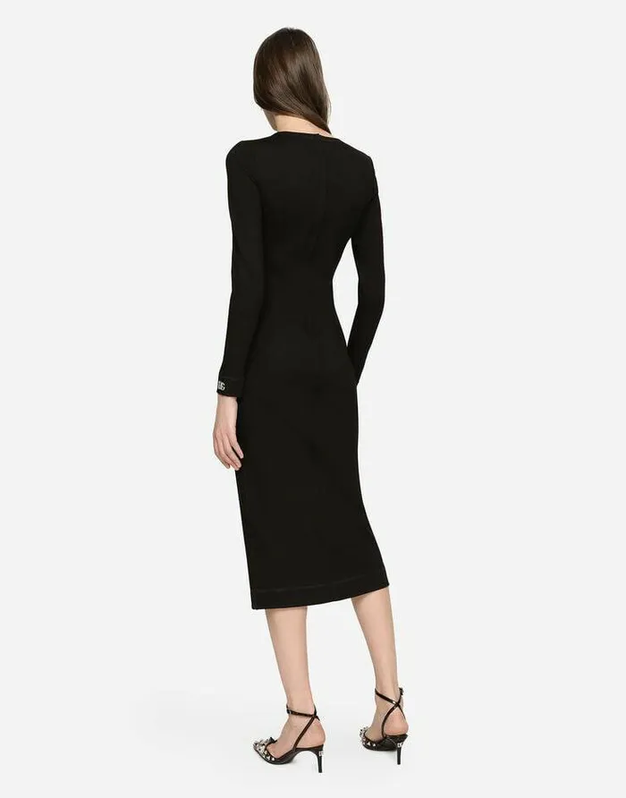 Dolce and Gabbana Dresses Women Jersey Calflength Dress With DG Logo Details Black Dolce and Gabbana Dresses Women Jersey Calflength Dress With DG Logo Details Black