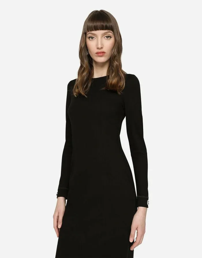 Dolce and Gabbana Dresses Women Jersey Calflength Dress With DG Logo Details Black Dolce and Gabbana Dresses Women Jersey Calflength Dress With DG Logo Details Black