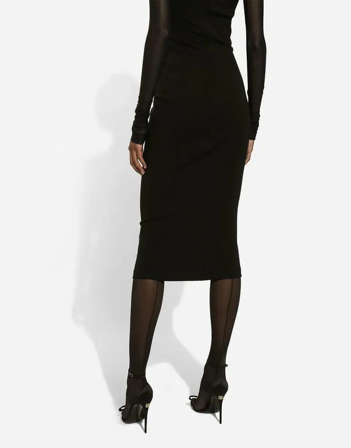 Dolce and Gabbana Dresses Women Jersey Calflength Dress With Tulle Sleeves Black