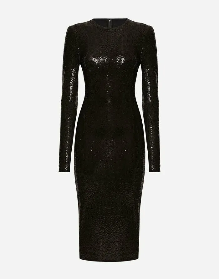 Dolce and Gabbana Dresses Women Jersey Midi Dress With Sequins Black