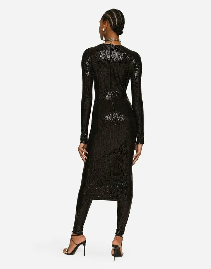 Dolce and Gabbana Dresses Women Jersey Midi Dress With Sequins Black