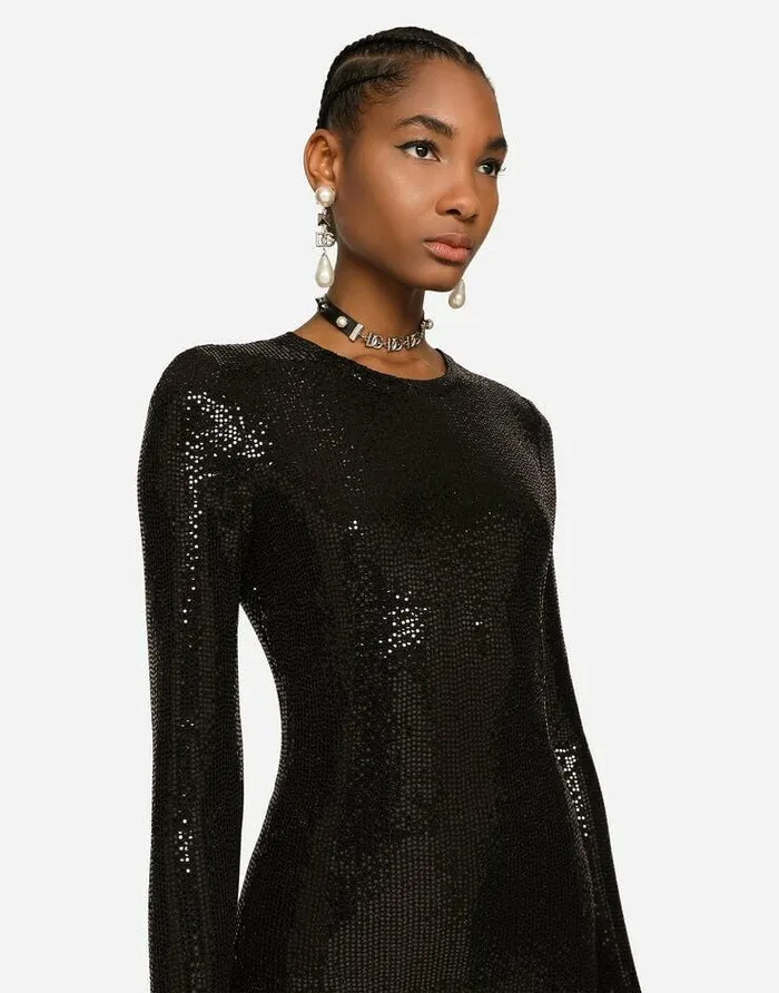 Dolce and Gabbana Dresses Women Jersey Midi Dress With Sequins Black
