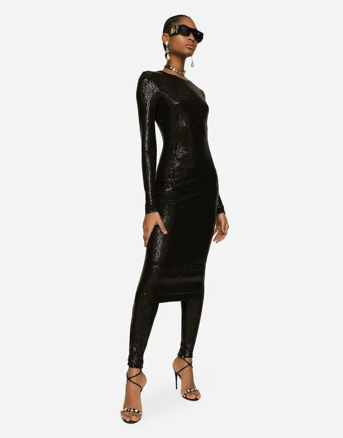 Dolce and Gabbana Dresses Women Jersey Midi Dress With Sequins Black